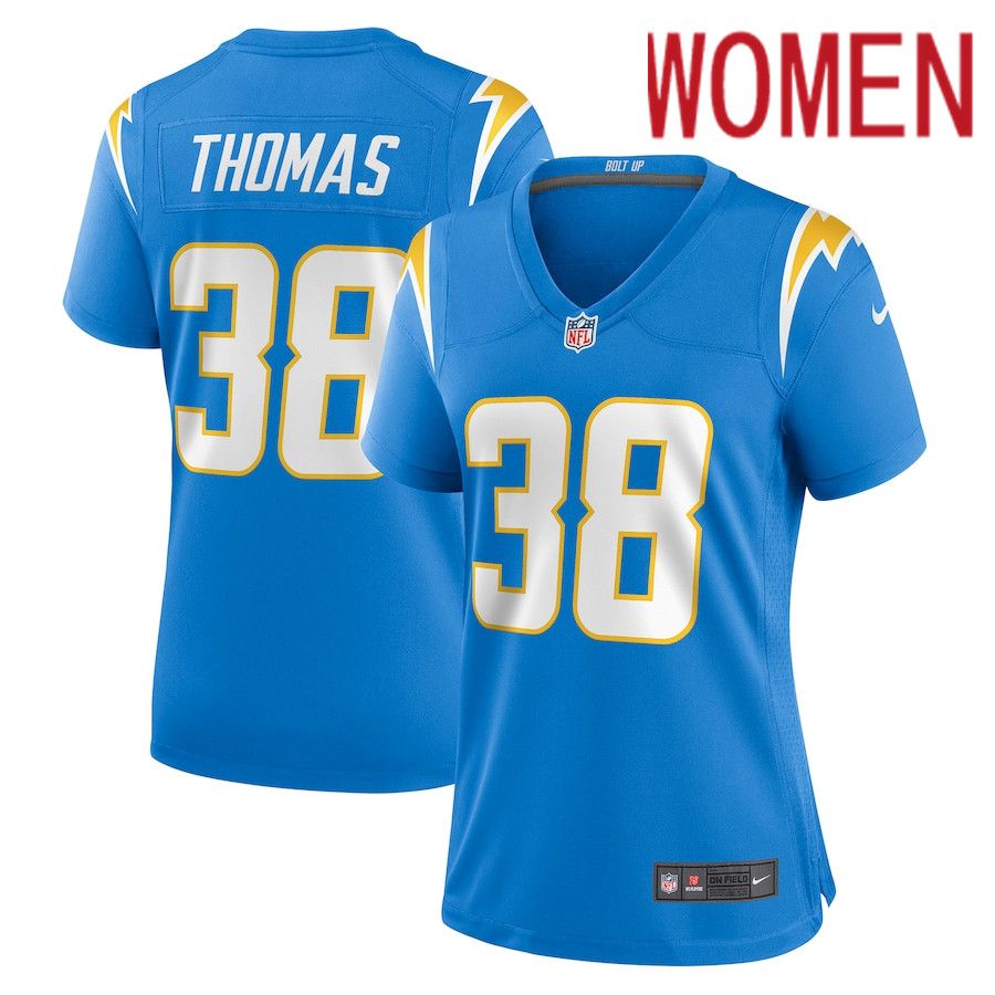 Women Los Angeles Chargers 38 Kiondre Thomas Nike Powder Blue Game NFL Jersey